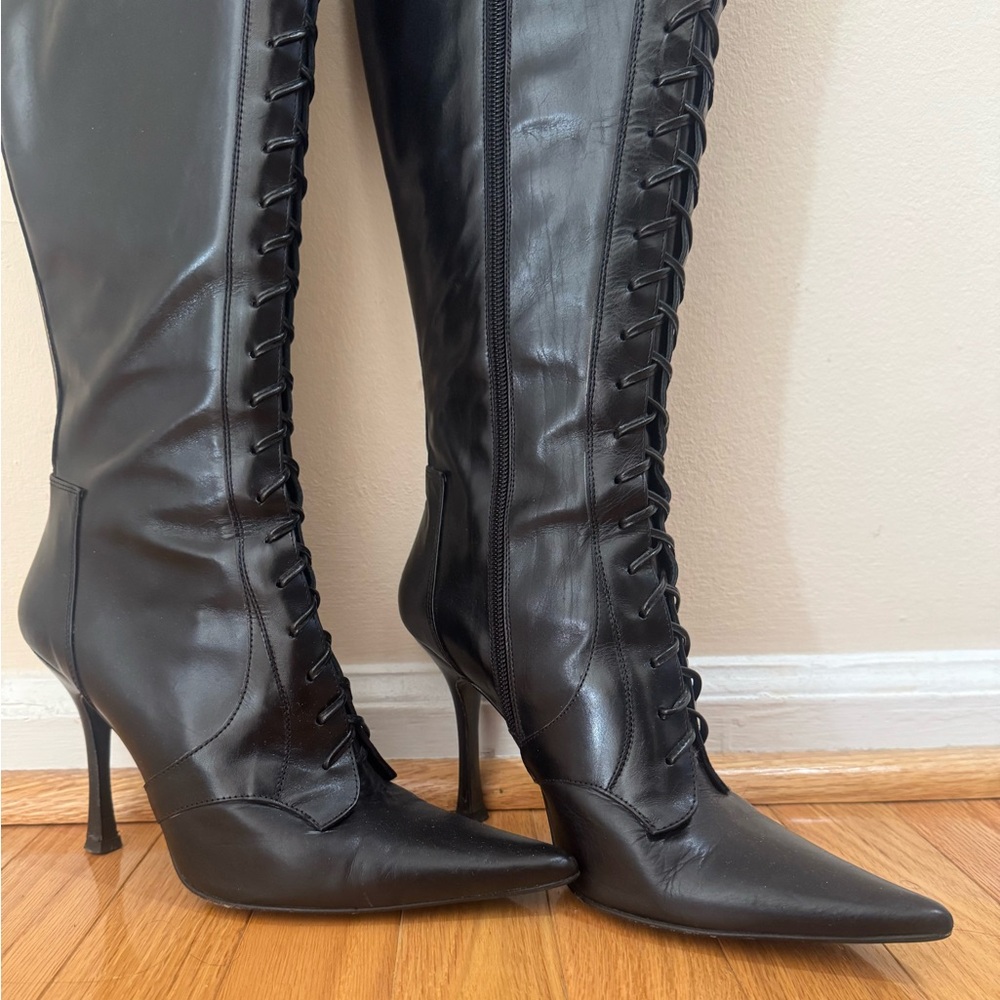 Charles David Black Lace-Up Women's Boots Vintage MADE in ITALY Size 7